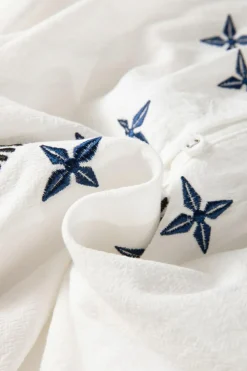 Discount Dear-Lover Geometric Embroidered Long Sleeve Buttoned Blouse White