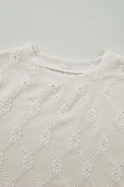 Hot Dear-Lover Geometric Embroidered Slim Fit O Neck T Shirt White