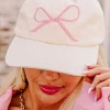 Fashion Dear-Lover Girlish Bow Embroidered Baseball Cap White