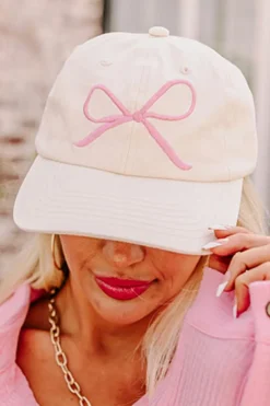 Fashion Dear-Lover Girlish Bow Embroidered Baseball Cap White