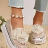 New Dear-Lover Glossy Bow Decor Breathable Lace Loafer Shoes White