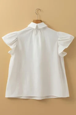 Outlet Dear-Lover Half Button Lace Patchwork Flutter Sleeve Blouse White