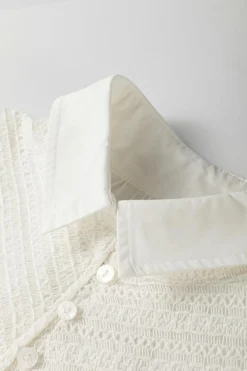 Outlet Dear-Lover Half Button Lace Patchwork Flutter Sleeve Blouse White