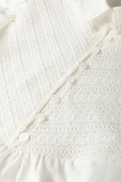 Outlet Dear-Lover Half Button Lace Patchwork Flutter Sleeve Blouse White