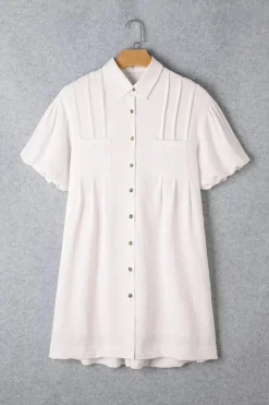 Hot Dear-Lover Half Puff Sleeve Buttoned Shirt Mini Dress White