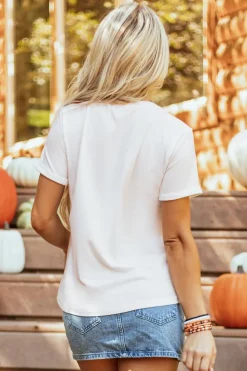 Online Dear-Lover Halloween Bowknot Pumpkin Graphic Crewneck T Shirt White