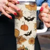 Discount Dear-Lover Halloween Pattern Print Handled Stainless Steel Vacuum Cup 40oz White