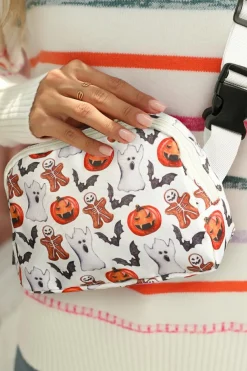 Hot Dear-Lover Halloween Pattern Print Wide Belt Square Crossbody Bag White