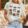 Discount Dear-Lover Halloween Pumpkin Face Bowknot Graphic T Shirt White