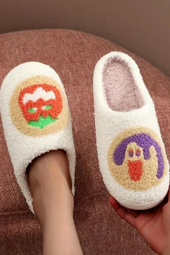 Online Dear-Lover Halloween Pumpkin Plush Winter Home Slippers White