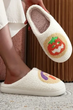 Online Dear-Lover Halloween Pumpkin Plush Winter Home Slippers White