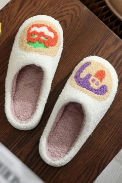 Online Dear-Lover Halloween Pumpkin Plush Winter Home Slippers White