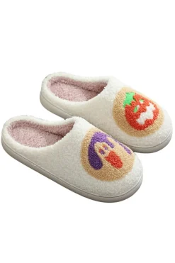 Online Dear-Lover Halloween Pumpkin Plush Winter Home Slippers White