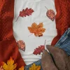 Clearance Dear-Lover Halloween Sequined Leaves Graphic Crew Neck T Shirt White