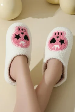 New Dear-Lover Halloween Skull Printed Plush Winter Home Slippers White