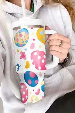Best Dear-Lover Happy Easter Bunny Eggs Printed Thermal Tumbler White