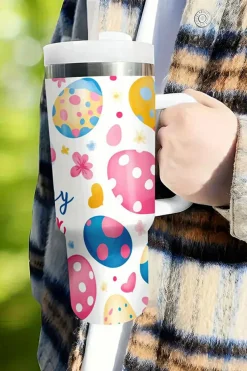Best Dear-Lover Happy Easter Bunny Eggs Printed Thermal Tumbler White