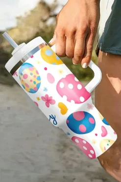 Best Dear-Lover Happy Easter Bunny Eggs Printed Thermal Tumbler White