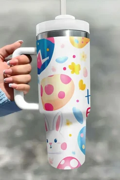 Best Dear-Lover Happy Easter Bunny Eggs Printed Thermal Tumbler White