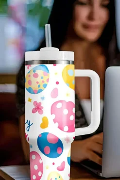 Best Dear-Lover Happy Easter Bunny Eggs Printed Thermal Tumbler White