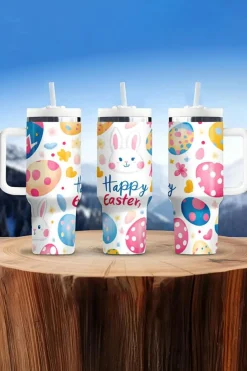 Best Dear-Lover Happy Easter Bunny Eggs Printed Thermal Tumbler White