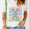Discount Dear-Lover Happy Easter Rabbit Print Crew Neck T Shirt White