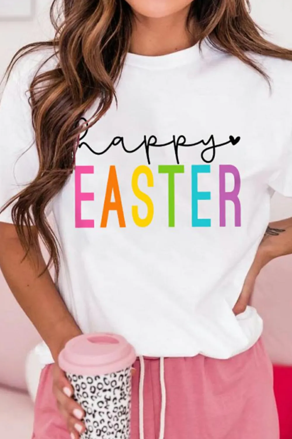 Outlet Dear-Lover Happy EASTER Round Neck Graphic Tee White