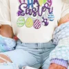 Best Dear-Lover Happy Easter Sequin Patched Casual Tee White