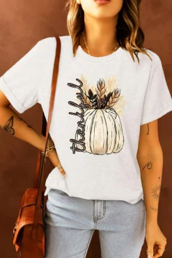 New Dear-Lover Harvest Pumpkin Graphic Thanksgiving Tee White