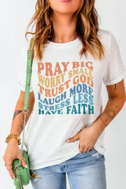 New Dear-Lover Have Faith Inspired Words Print T Shirt White