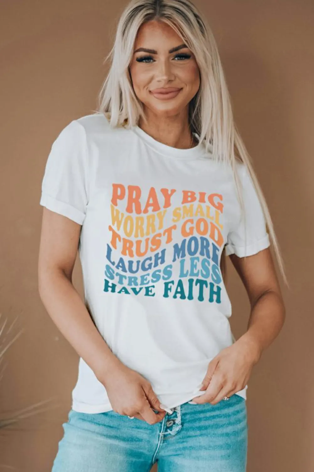 New Dear-Lover Have Faith Inspired Words Print T Shirt White
