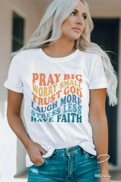 New Dear-Lover Have Faith Inspired Words Print T Shirt White