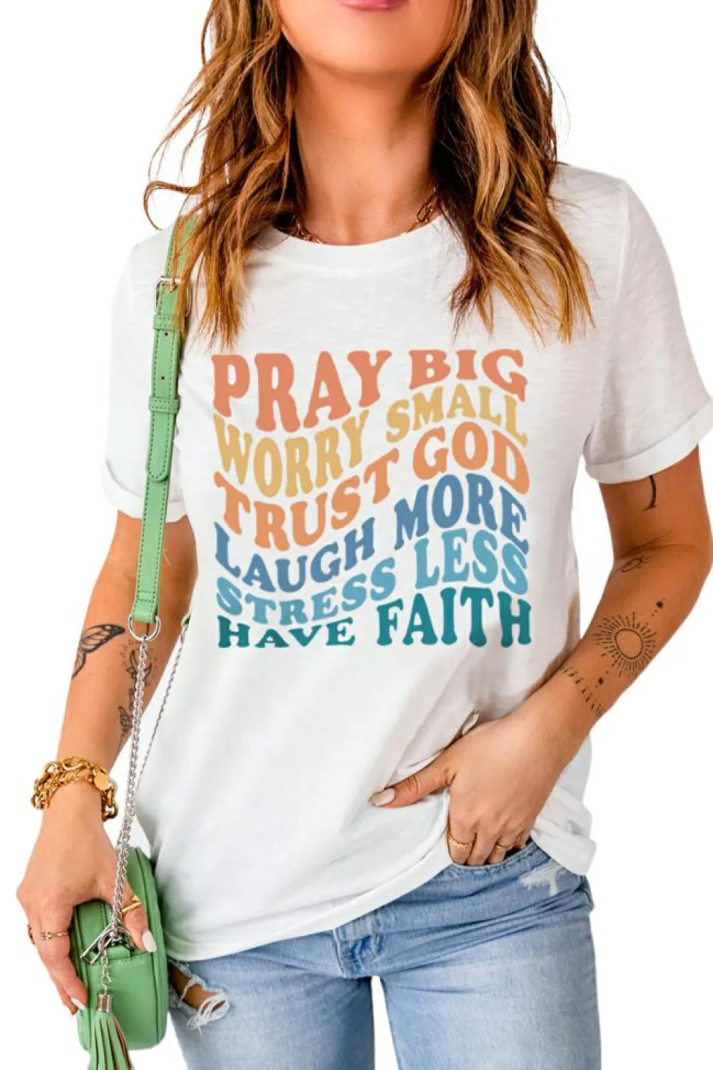 New Dear-Lover Have Faith Inspired Words Print T Shirt White