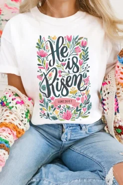 Discount Dear-Lover He is Risen Floral Printed T Shirt White