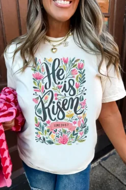 Discount Dear-Lover He is Risen Floral Printed T Shirt White