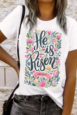 Discount Dear-Lover He is Risen Floral Printed T Shirt White