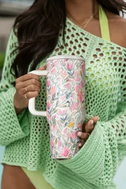 Fashion Dear-Lover He Is Risen Flower Print Stainless Steel Tumbler 40oz White