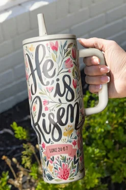 Fashion Dear-Lover He Is Risen Flower Print Stainless Steel Tumbler 40oz White