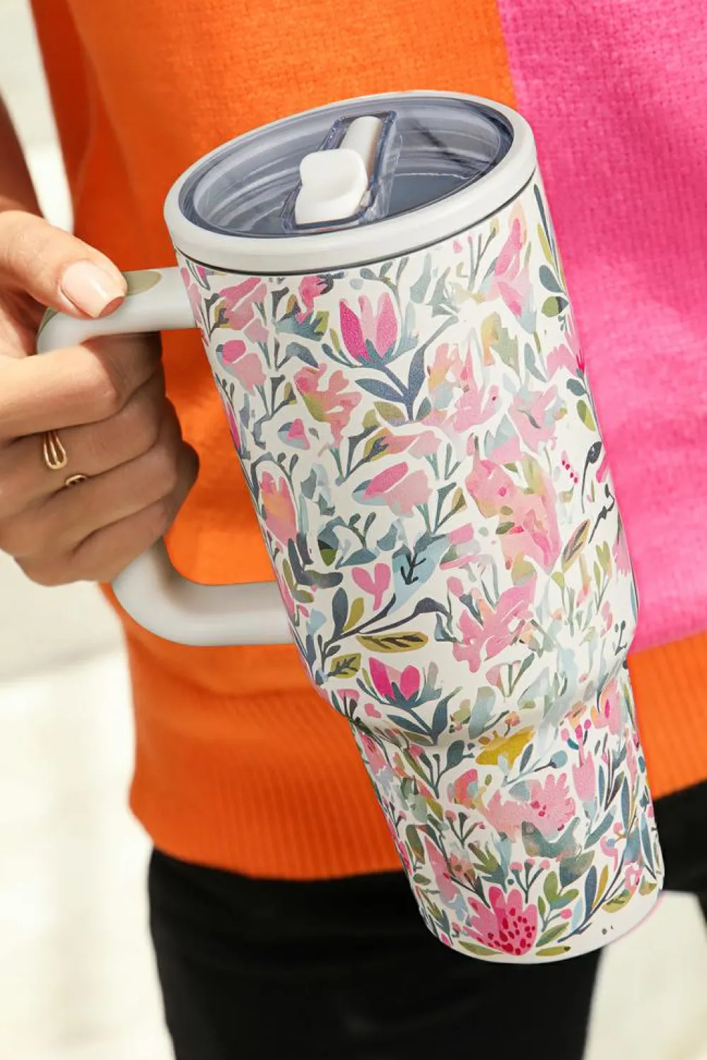 Fashion Dear-Lover He Is Risen Flower Print Stainless Steel Tumbler 40oz White