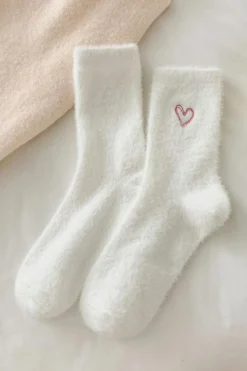 Sale Dear-Lover Heart Embroidered Soft Thick Crew Socks White