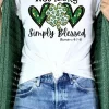 New Dear-Lover Heart Leopard Clover Slogan Letters Graphic Tee White