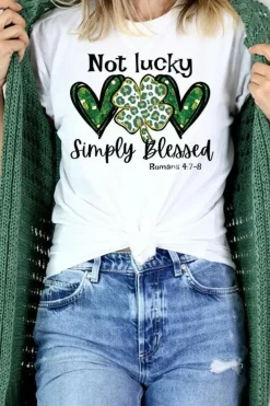 New Dear-Lover Heart Leopard Clover Slogan Letters Graphic Tee White