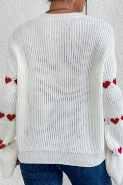 Discount Dear-Lover Heart Shape Bell Sleeve Valentine Sweater White