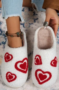 Online Dear-Lover Heart Shape Round Toe Plush Winter Slippers White
