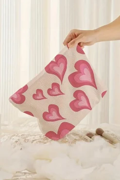 Best Dear-Lover Hearts Print Zipper Corduroy Large Cosmetic Bag White