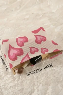 Best Dear-Lover Hearts Print Zipper Corduroy Large Cosmetic Bag White