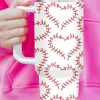 Fashion Dear-Lover Heart-shaped Baseball Stainless Thermos Cup with Handle 40oz White