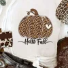 Sale Dear-Lover Hello Fall Leopard Pumpkin Graphic T Shirt White