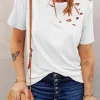 Hot Dear-Lover Holes Crew Neck Cotton Mixed T-shirt White