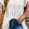 Outlet Dear-Lover Hollow Knit Splicing Keyhole Back Tunic Top White